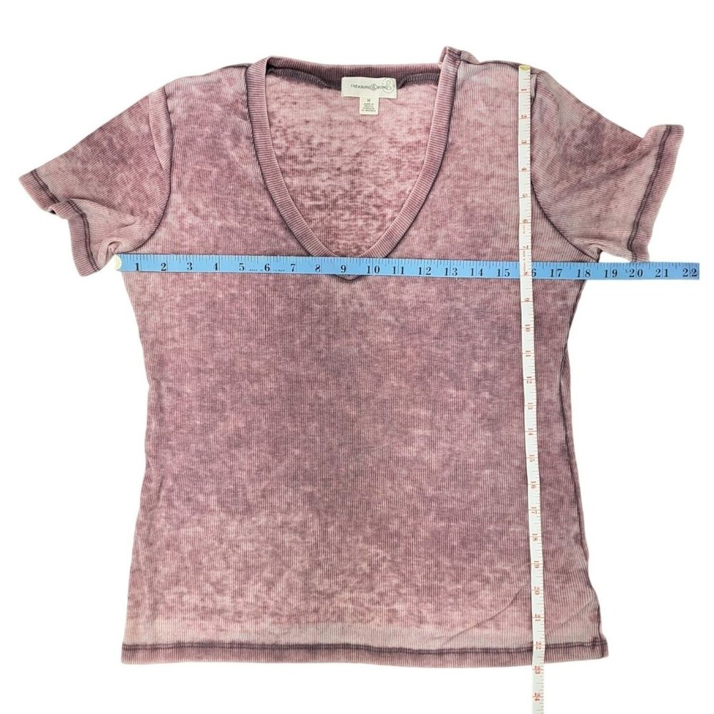 Treasure & Bond Women Medium Top Blouse V-Neck Purple Ribbed Short Sleeve Soft - Picture 6 of 6